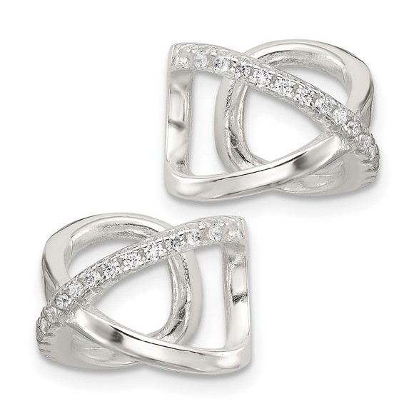 Sterling Silver E-Coating Polished CZ 'X' Pair of 2 Cuff Earrings - Picture 4 of 4